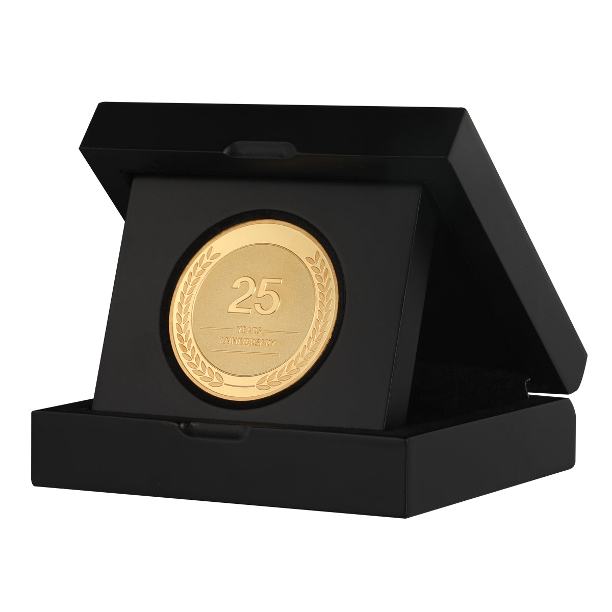 25 year coin for employee for twenty five year work anniversary in wooden gift box