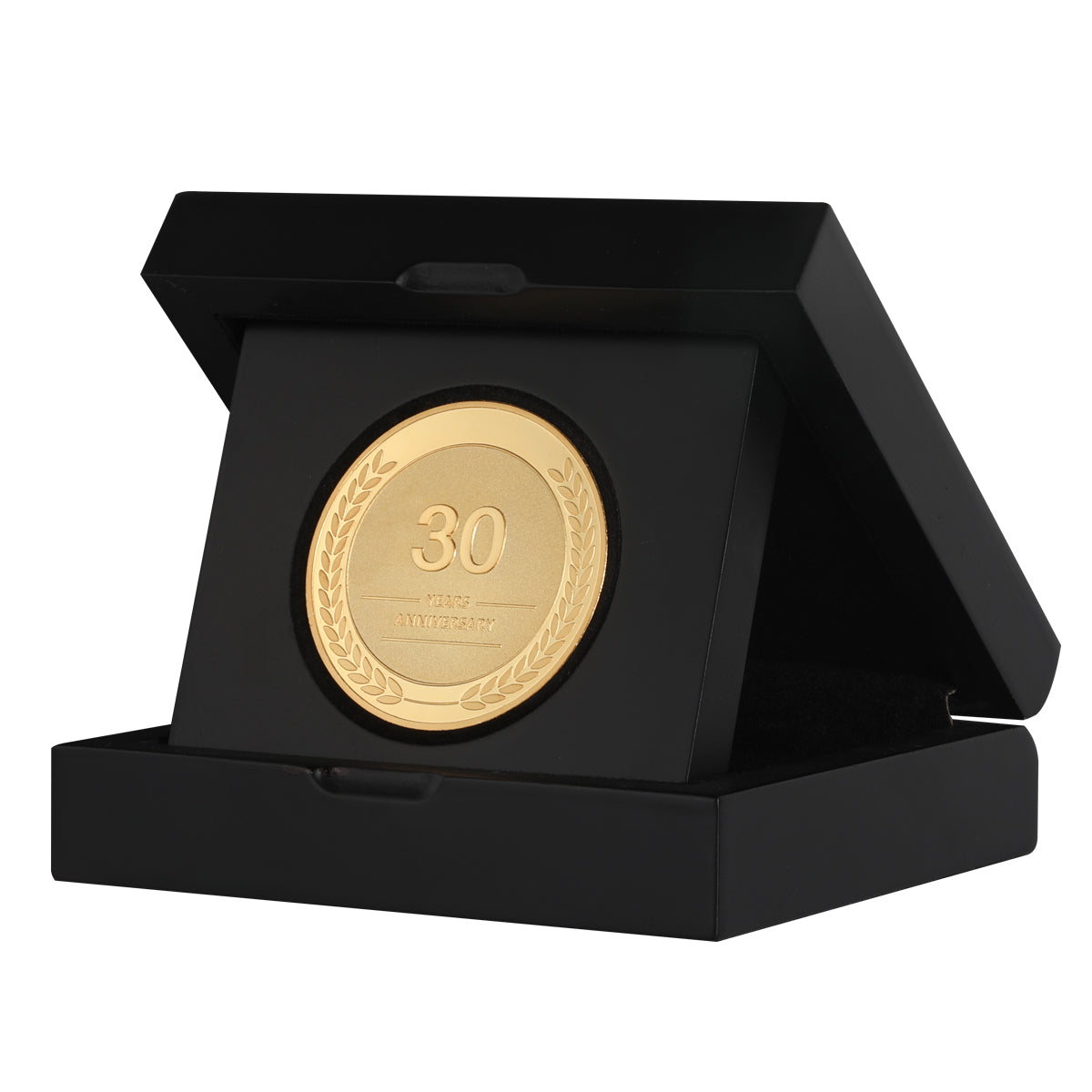 30 year coin to celebrate employee thirty year work anniversary in wooden gift box