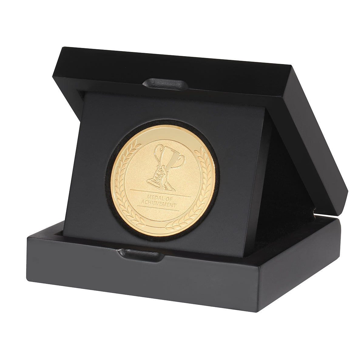 achievement coin to celebrate employee accomplishments in wooden gift box