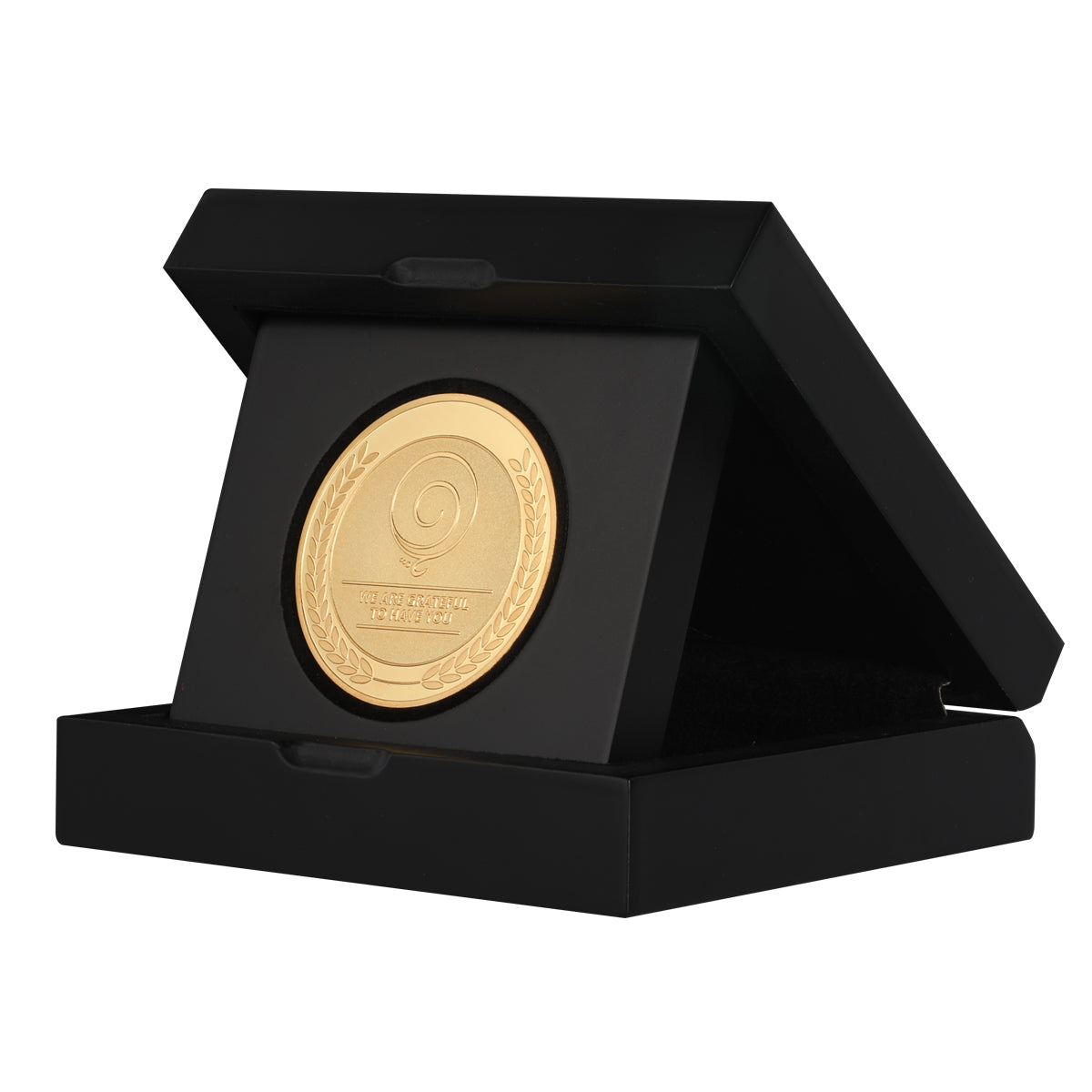 gratitude coin to show appreciation to employees in wooden gift box