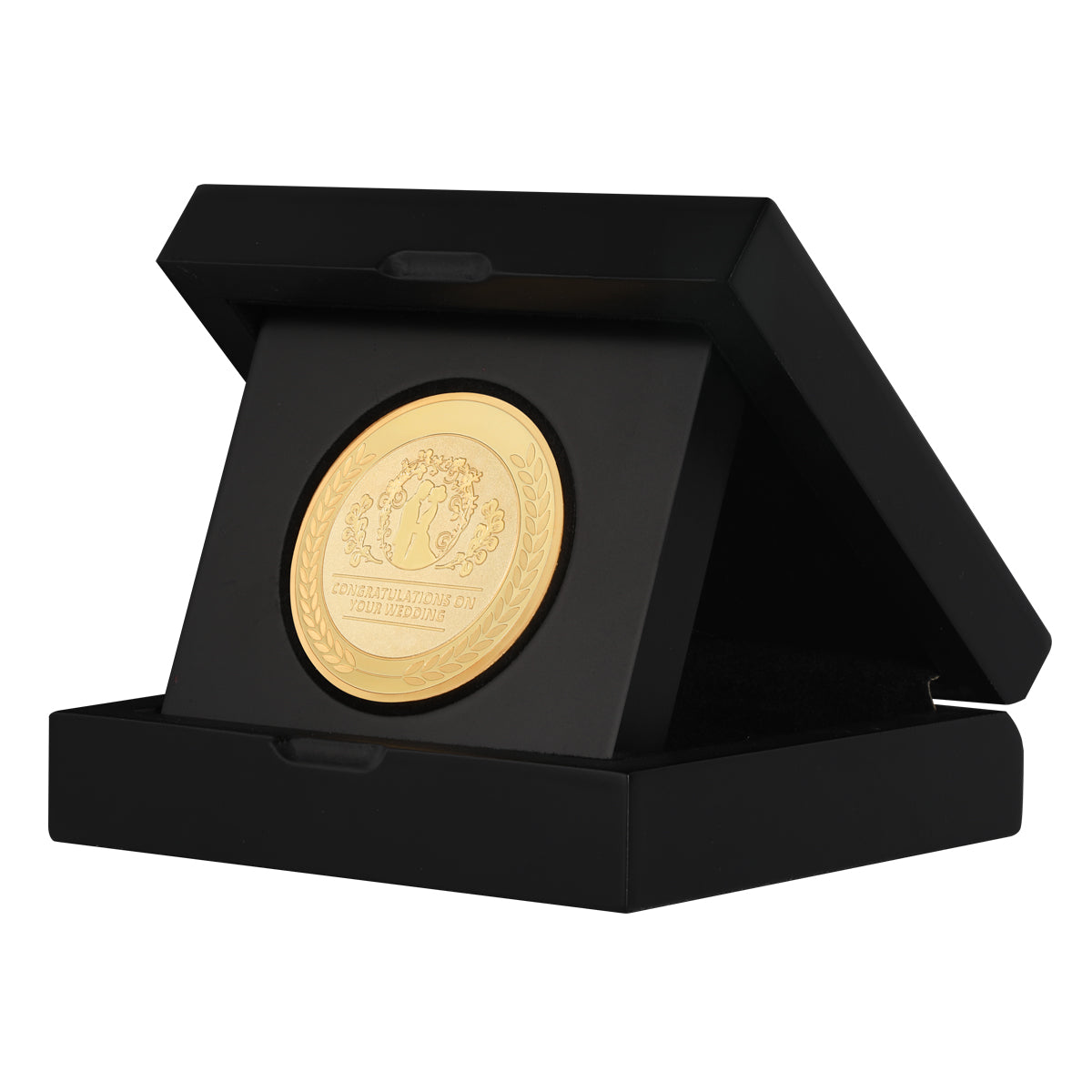 wedding coin to celebrate marriage in wooden gift box