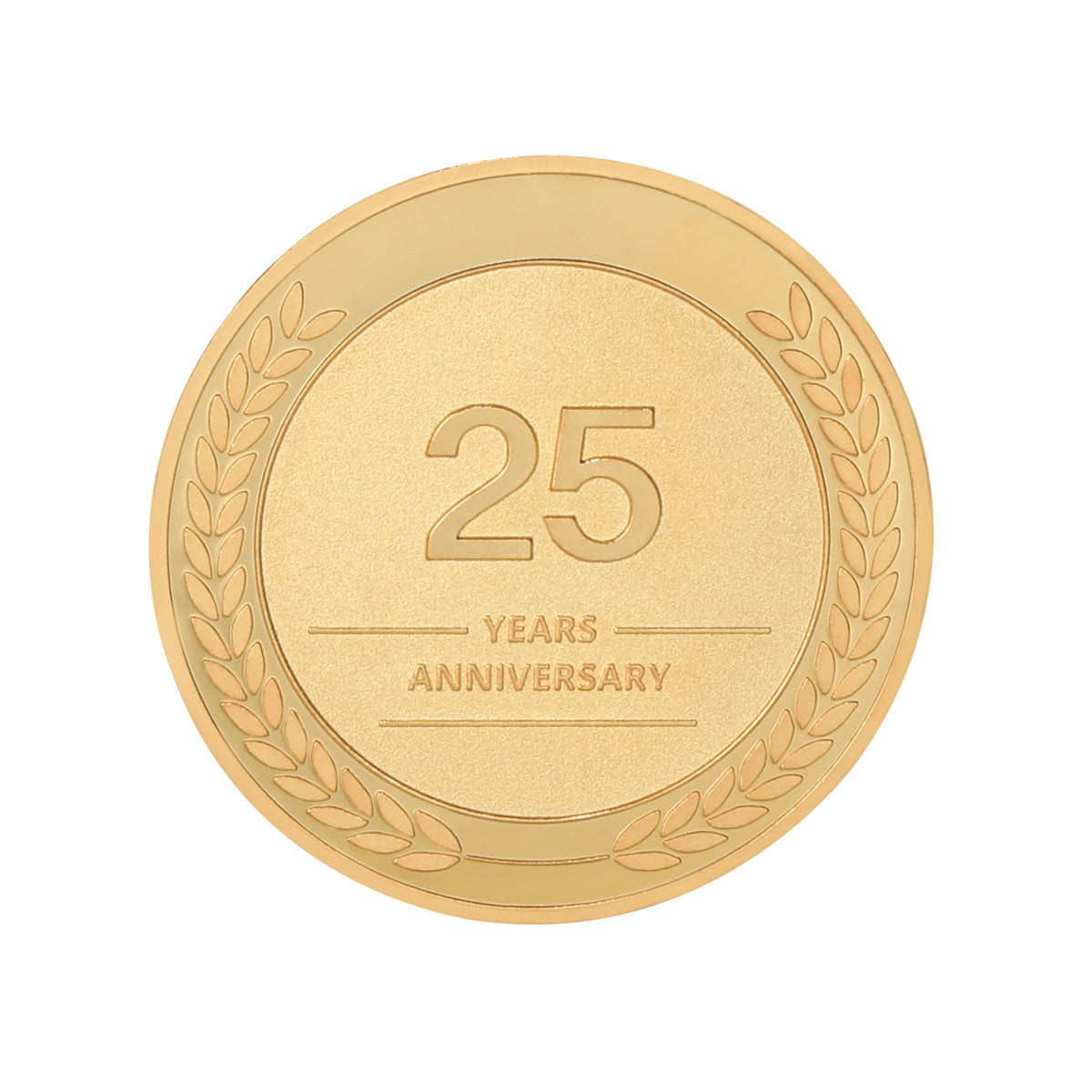 25 year coin for employee for twenty five year work anniversary with front view