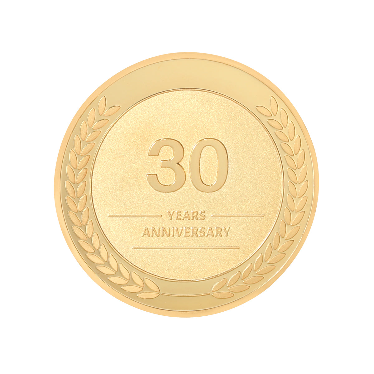 30 year coin to celebrate employee thirty year work anniversary with front view