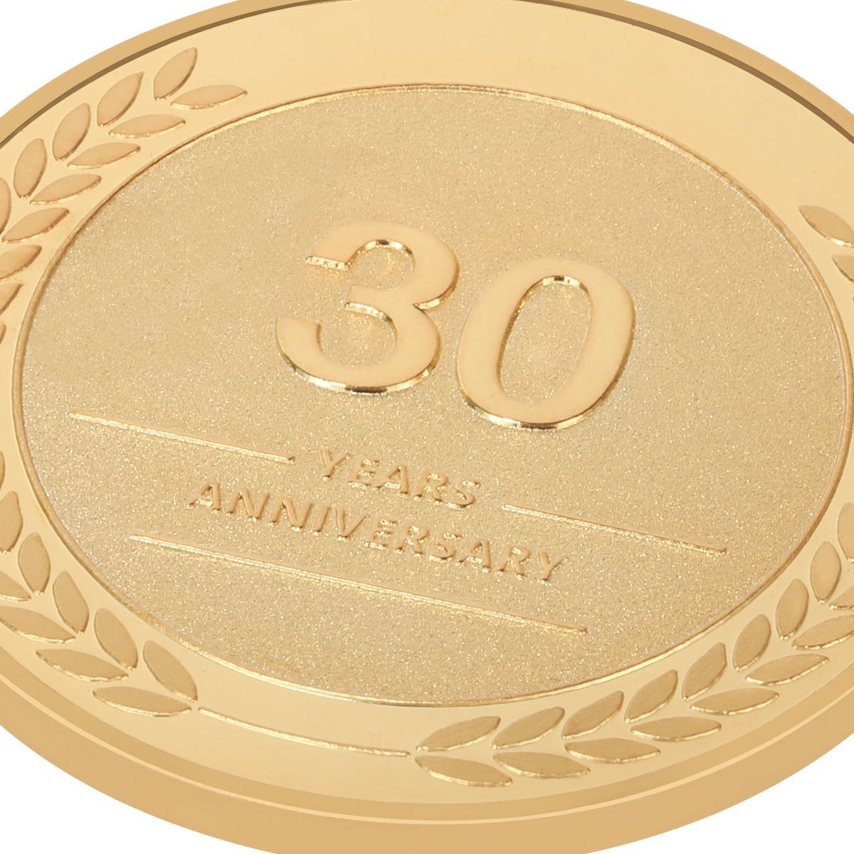 30 year coin to celebrate employee thirty year work anniversary close-up image