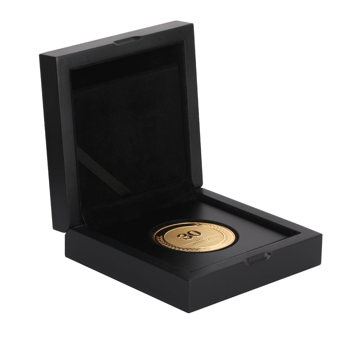 30 year coin to celebrate employee thirty year work anniversary in wooden gift box